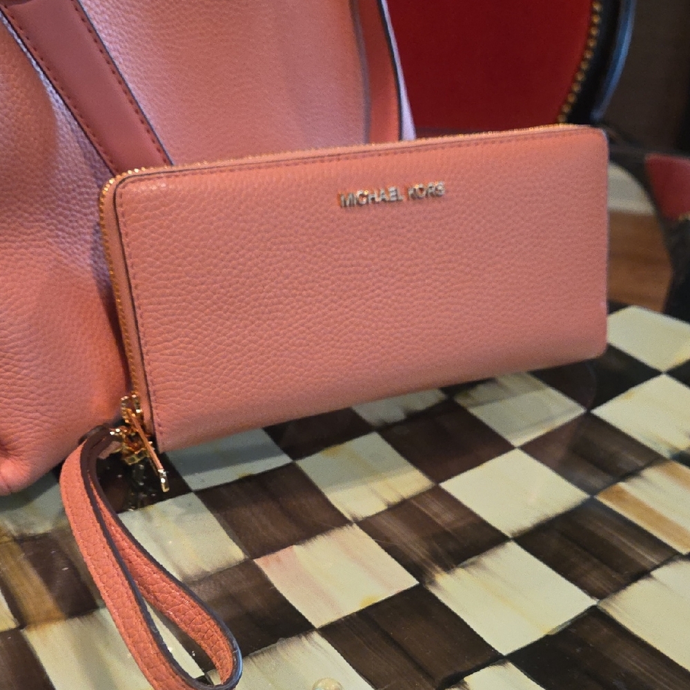 Michael Kors Salmon Leather Wristlet Clutch